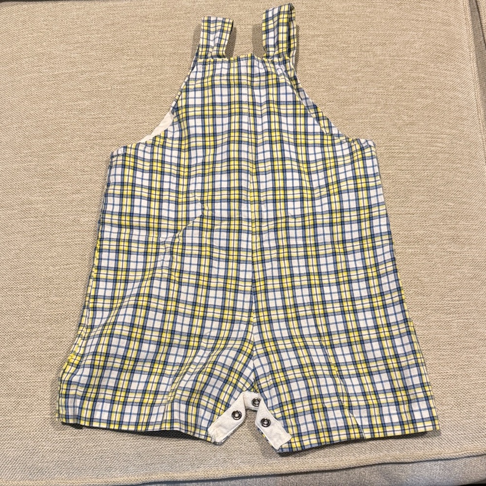 Funtasia! too…Dallas Plaid Blue & Yellow Dog Applique Jon Jon - Picture 4 of 4